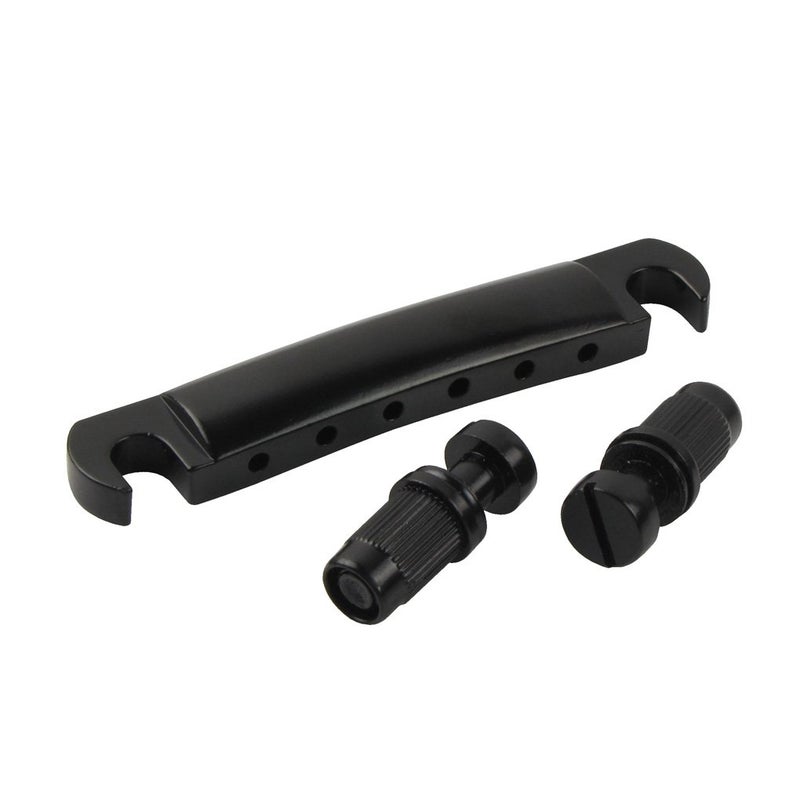 FLEOR جسر جيتار كهربائي FLEOR وقطعة ذيل مع مجموعة دبابيس تناسب جزء جيتار نمط LP، أسود - Image 2